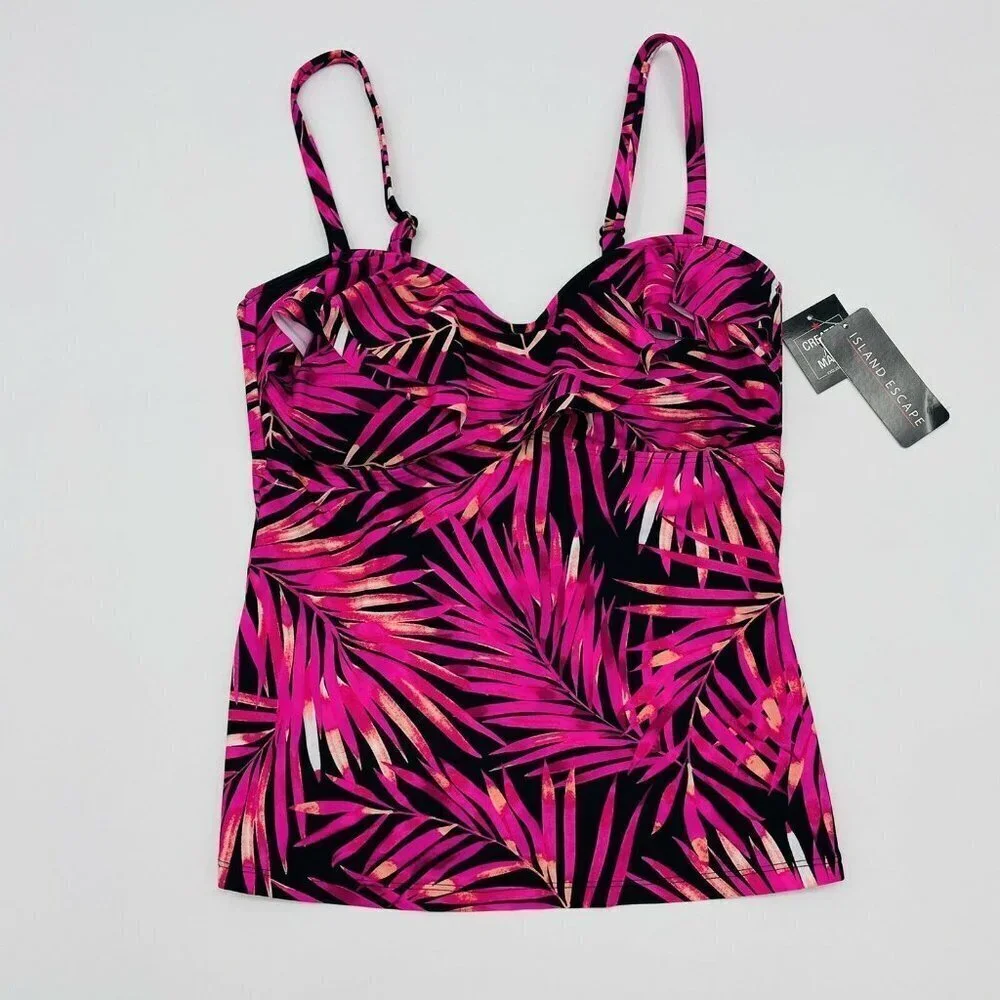 Island‎ Escape Womens Size 6 Beach Bound Tahiti Printed Tankini Top Pink 796